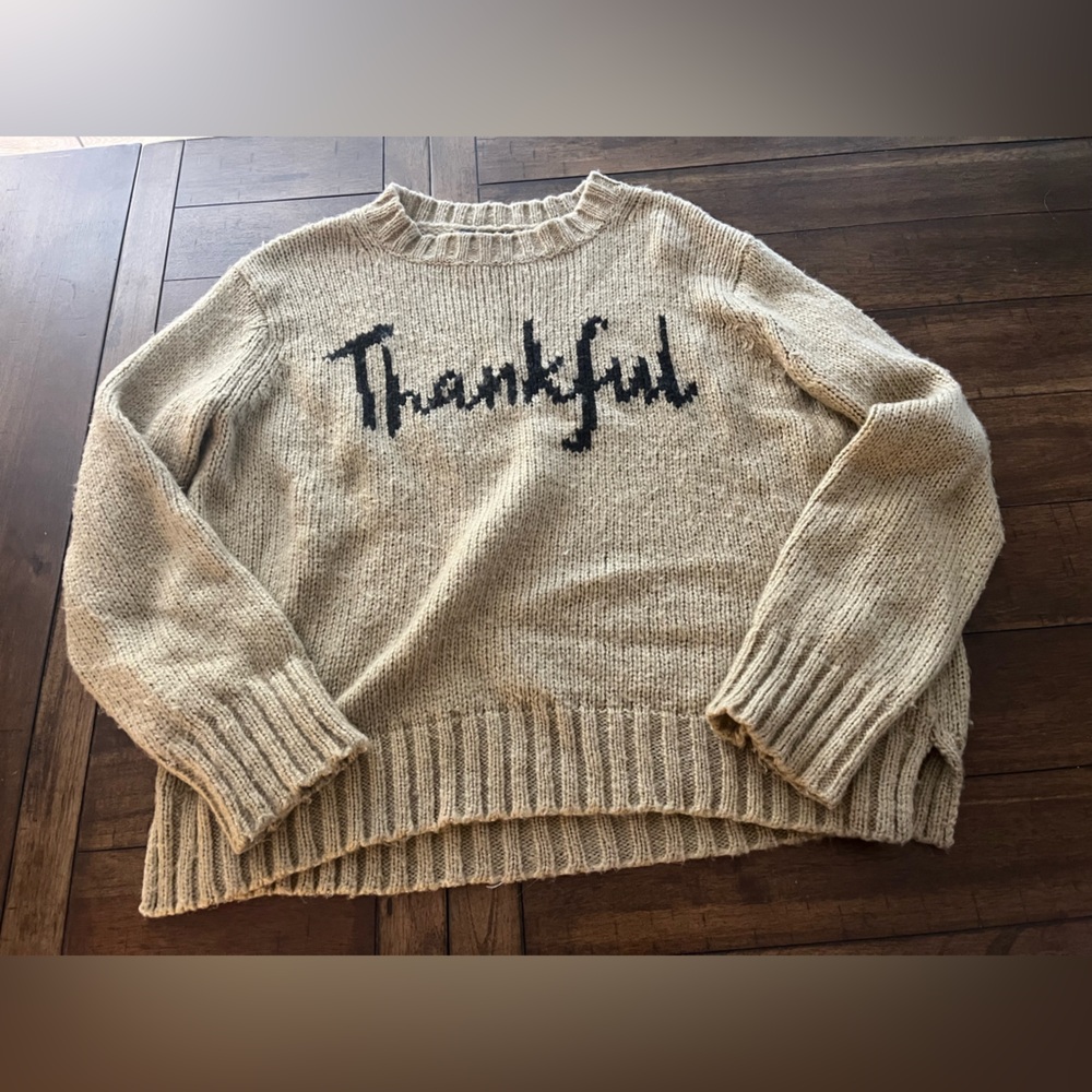 Wooden Ships Cream and Black Crew Neck Sweater S/M